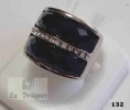 132 - Anel Cristal Preto e Zirconia Cubica Retangular